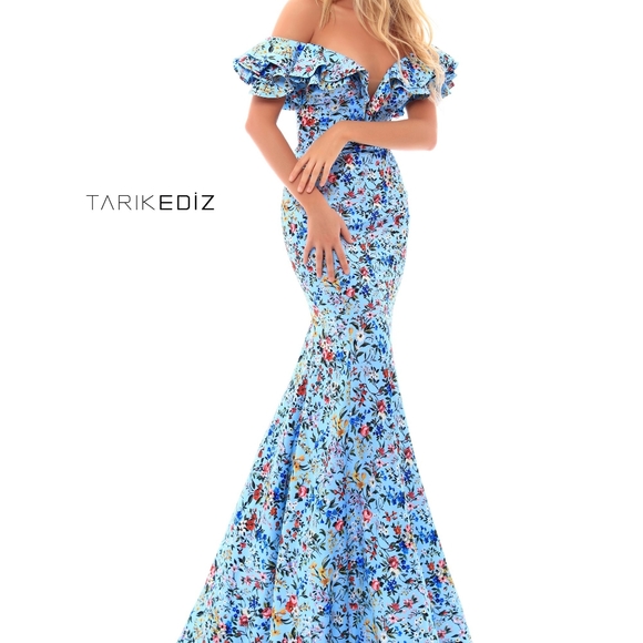 Tarik Ediz blue floral off shoulder floral dress - Picture 3 of 3
